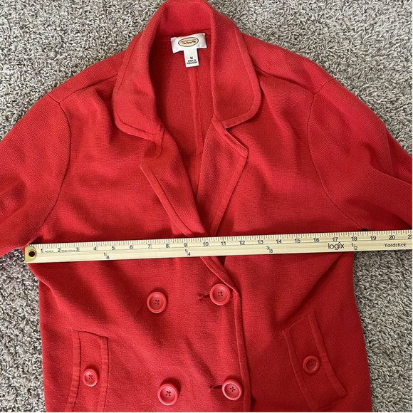 Vintage TALBOTS Womens Jacket Medium Red 100% Cotton Double Breasted Blazer Knit - Picture 3 of 7